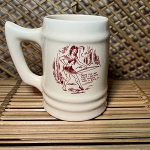 Vintage funny ceramic stein beer mug Woman In Woods Money Dirty joke